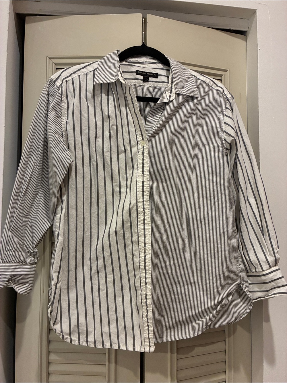 Banana Republic White Button-Down Shirt with Black Stripes